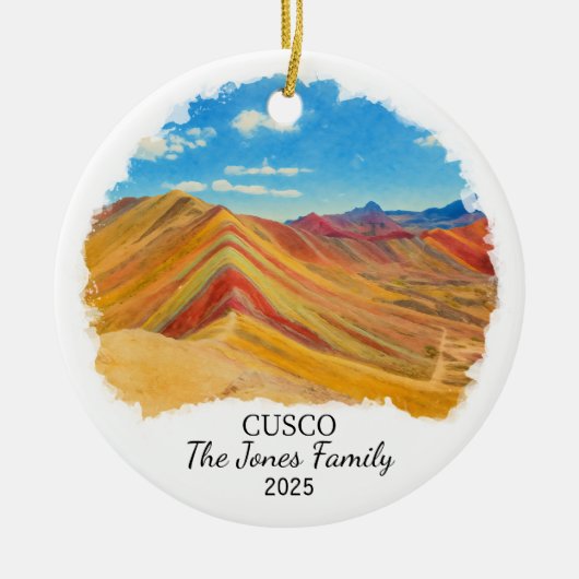 Gepersonaliseerde Cusco Ornament, Peru Rainbow Mou Keramisch Ornament (Voorkant)
