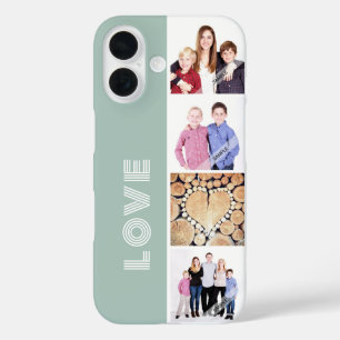Gepersonaliseerde Custom 4 Photo Collage Love Fami iPhone 16 Hoesje
