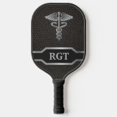 Gepersonaliseerde Custom Caduceus Zwart & Zilver Pickleball Paddle (Voorkant)