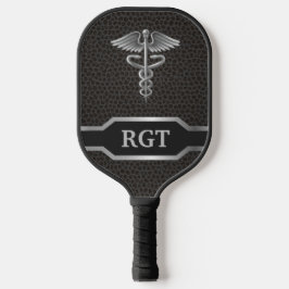 Gepersonaliseerde Custom Caduceus Zwart & Zilver Pickleball Paddle