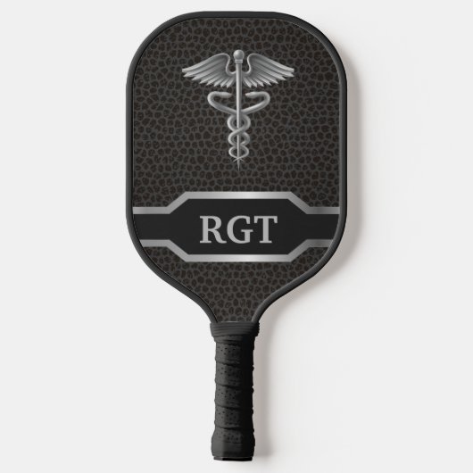 Gepersonaliseerde Custom Caduceus Zwart & Zilver Pickleball Paddle (Achterkant)