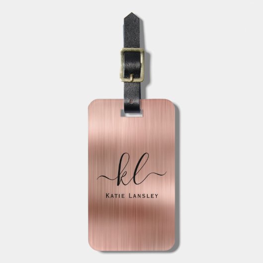 Gepersonaliseerde Custom Elegant Script Faux Roos Bagagelabel (Voorkant verticaal)