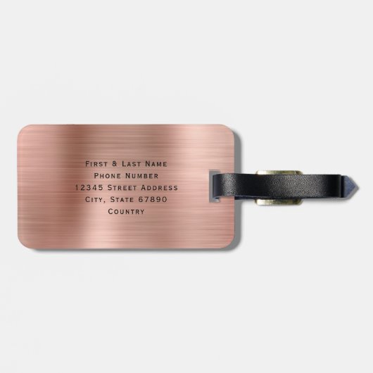 Gepersonaliseerde Custom Elegant Script Faux Roos Bagagelabel (Achterkant horizontaal)