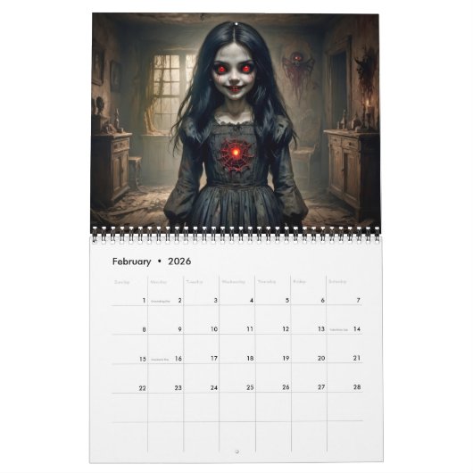 Gepersonaliseerde Custom Gothic Horror 2026 Kalend Kalender (Feb 2026)