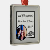 Gepersonaliseerde Custom His/Hers Diamond Bruiloft Metalen Ornament (Rechts)