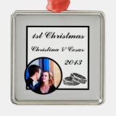 Gepersonaliseerde Custom His/Hers Diamond Bruiloft Metalen Ornament (Voorkant)