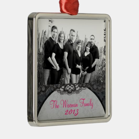 Gepersonaliseerde Custom Lace Bloemen FOTO Ornamen Metalen Ornament (Rechts)