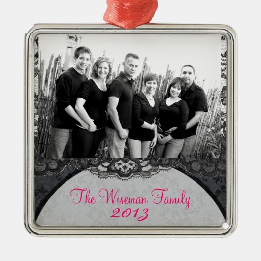 Gepersonaliseerde Custom Lace Bloemen FOTO Ornamen Metalen Ornament (Voorkant)