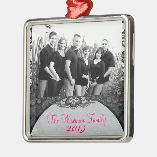 Gepersonaliseerde Custom Lace Bloemen FOTO Ornamen Metalen Ornament (Links)