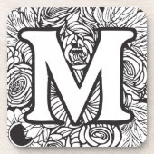 Gepersonaliseerde Custom Monogram Zwart-Wit Flora Bier Onderzetter (Voorkant)
