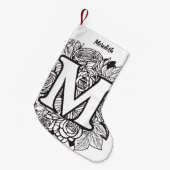 Gepersonaliseerde Custom Monogram Zwart-Wit Flora Kleine Kerstsok (Voorkant (Hangend))