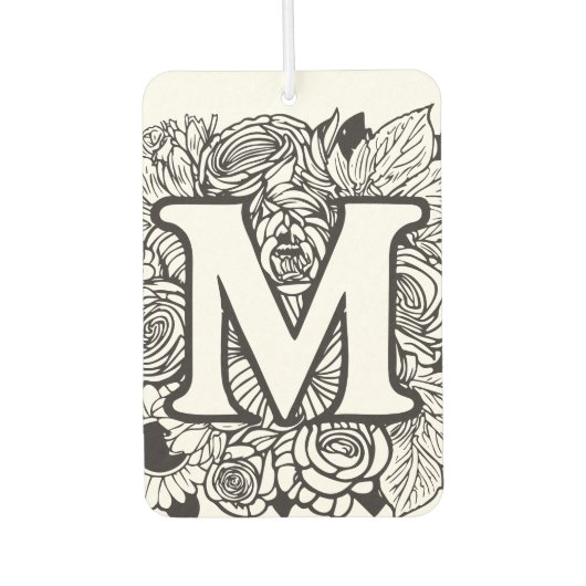 Gepersonaliseerde Custom Monogram Zwart-Wit Flora Luchtverfrisser (Voorkant)