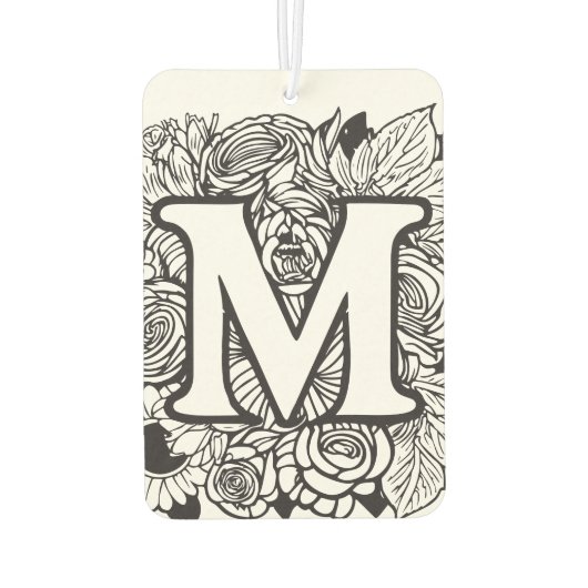 Gepersonaliseerde Custom Monogram Zwart-Wit Flora Luchtverfrisser (Achterkant)