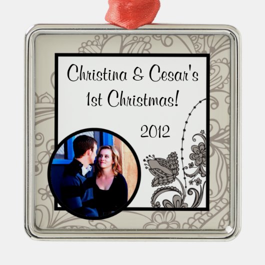 Gepersonaliseerde Custom Ornament Grey Flourish Sw (Voorkant)