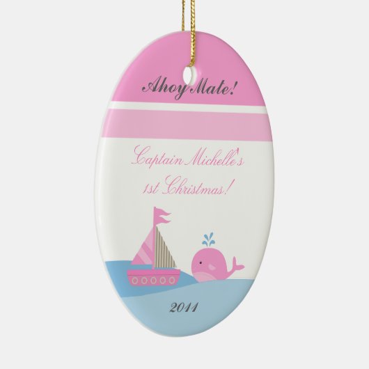 Gepersonaliseerde Custom Ornament Roze Zeilboot Wa (Rechts)