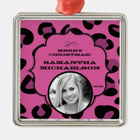 Gepersonaliseerde Custom Ornament Roze Zwarte Luip (Voorkant)