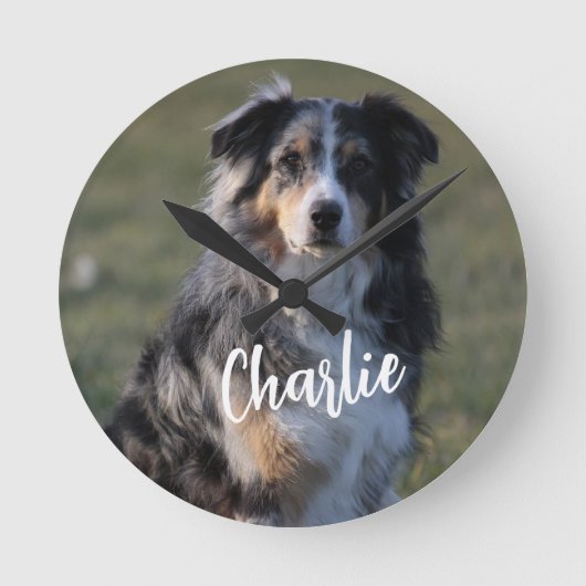 Gepersonaliseerde Custom Pet Dog Photo Gift Ronde Klok (Voorkant)