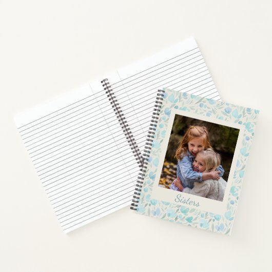 Gepersonaliseerde Custom Photo Sisters Blauwe Bloe Notitieboek (Binnen)