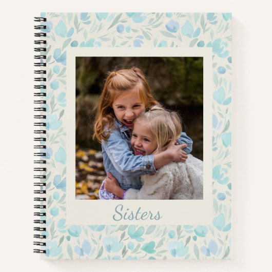 Gepersonaliseerde Custom Photo Sisters Blauwe Bloe Notitieboek (Voorkant)