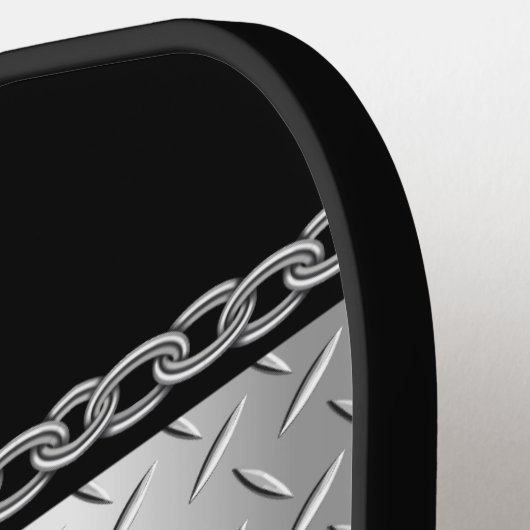 Gepersonaliseerde Custom Zwart en Metaal Pickleball Paddle (Links Detail)