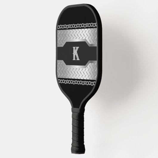 Gepersonaliseerde Custom Zwart en Metaal Pickleball Paddle (Links)