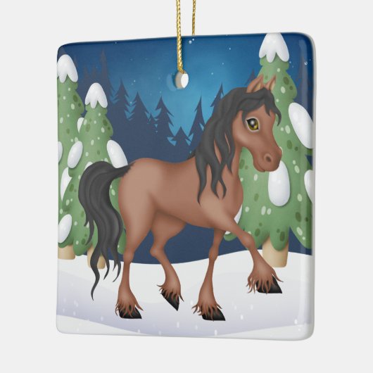 Gepersonaliseerde Cute Brown Horse Kerstmis Keramisch Ornament (Links)