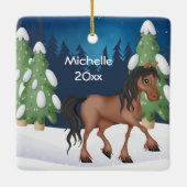 Gepersonaliseerde Cute Brown Horse Kerstmis Keramisch Ornament (Achterkant)