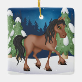 Gepersonaliseerde Cute Brown Horse Kerstmis Keramisch Ornament