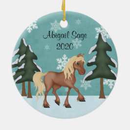 Gepersonaliseerde Cute Brown Horse Kerstmis Keramisch Ornament