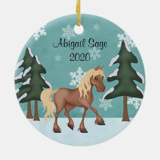 Gepersonaliseerde Cute Brown Horse Kerstmis Keramisch Ornament (Achterkant)