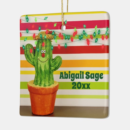 Gepersonaliseerde Cute Cactus Southwestern Kerstmi Keramisch Ornament (Links)