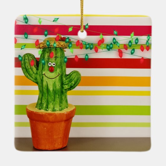 Gepersonaliseerde Cute Cactus Southwestern Kerstmi Keramisch Ornament (Achterkant)