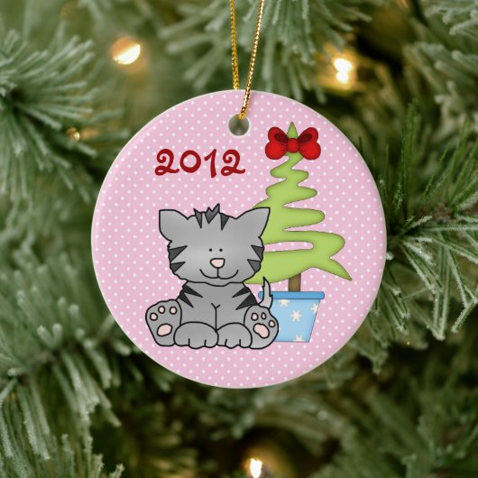 Gepersonaliseerde Cute Gray Cat met kerstboom Keramisch Ornament (Boom)