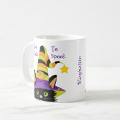 Gepersonaliseerde Cute Halloween Witch Black Cat Koffiemok (Voorkant links)