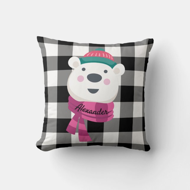 Gepersonaliseerde Cute Polar Beer Black White Ging Kussen (Voorkant)