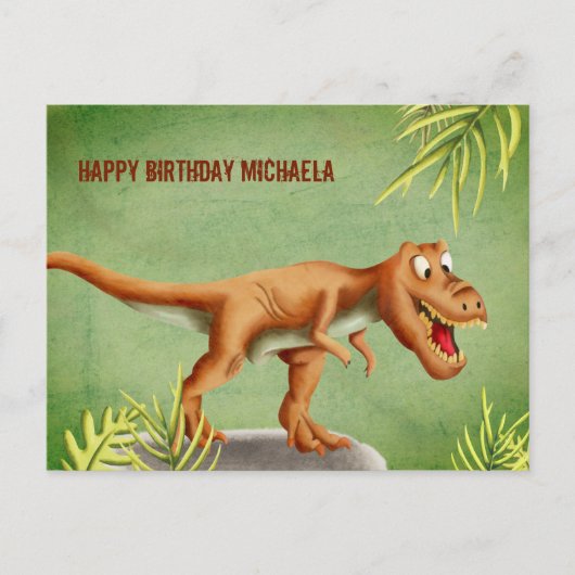 Gepersonaliseerde Cute T-Rex Dinosaur Happy Birthd Briefkaart (Voorkant)