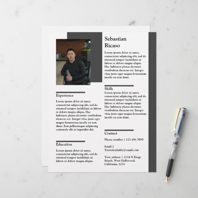 Gepersonaliseerde cv met fotosjabloon briefhoofd (Voorkant / Achterkant in situ)