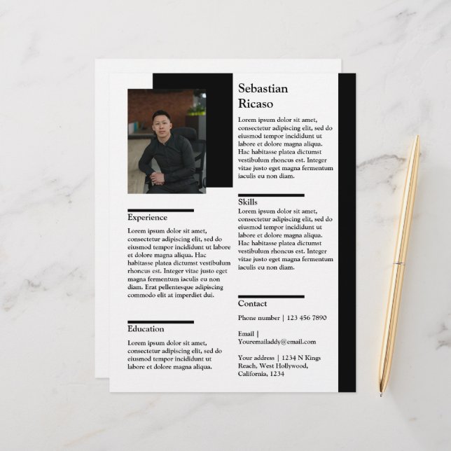 Gepersonaliseerde cv met fotosjabloon briefhoofd (Voorkant / Achterkant in situ)