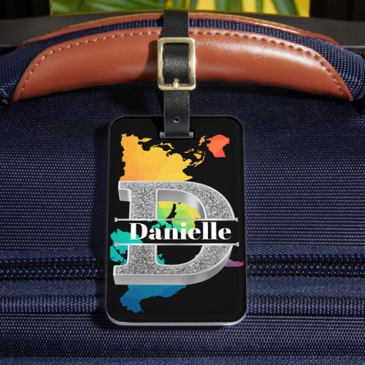 Gepersonaliseerde D-Initiaal Silver Monogram Jouw  Bagagelabel (Voorkant Insitu 2)