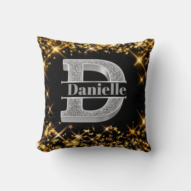 Gepersonaliseerde D-Initiaal Silver Monogram Jouw  Kussen (Voorkant)