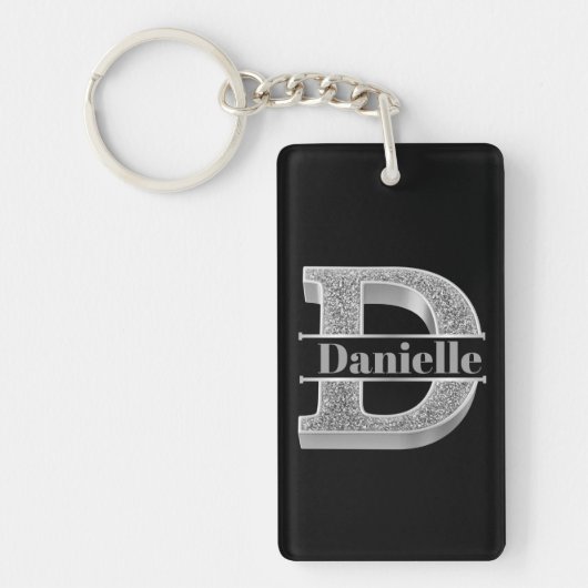 Gepersonaliseerde D-Initiaal Silver Monogram Jouw Sleutelhanger (Voorkant)