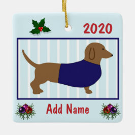 Gepersonaliseerde Dachshund - Doxie Puppy Dog - Bl Keramisch Ornament