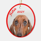 Gepersonaliseerde Dachshund Fotojaar Keramisch Ornament (Links)