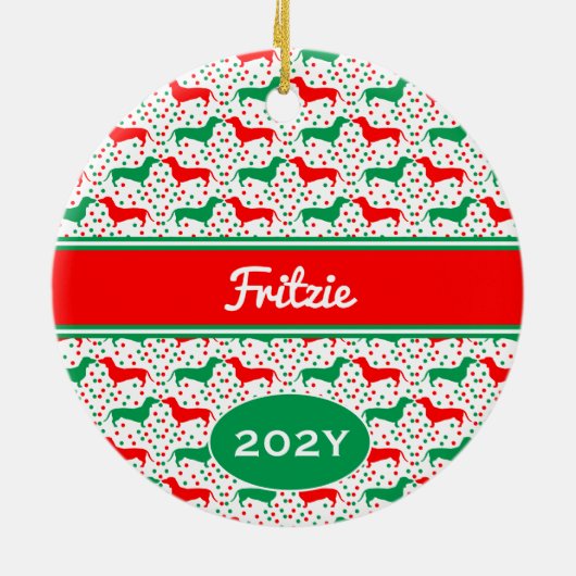 Gepersonaliseerde Dachshund Fotojaar Keramisch Ornament (Achterkant)