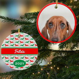 Gepersonaliseerde Dachshund Fotojaar Keramisch Ornament