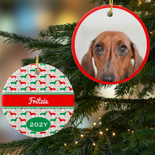 Gepersonaliseerde Dachshund Fotojaar Keramisch Ornament