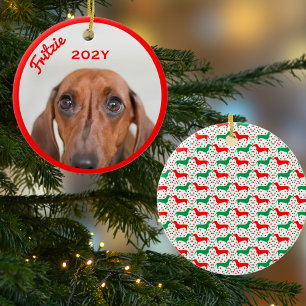 Gepersonaliseerde Dachshund Fotojaar Keramisch Ornament