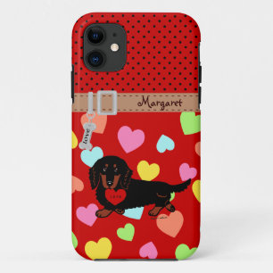 Gepersonaliseerde Dachshund Long Haire Black en Ta iPhone 11 Hoesje