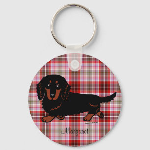 Gepersonaliseerde Dachshund Long Haire Black en Ta Sleutelhanger