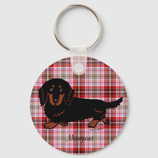 Gepersonaliseerde Dachshund Long Haire Black en Ta Sleutelhanger (Voorkant)